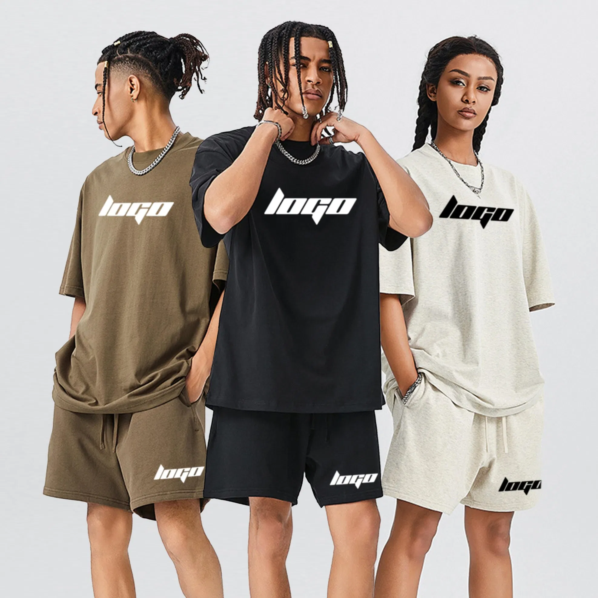 OEM Plus Size Cotton French Terry High Quality Tshirt T Shirt and Shorts Summer Two Piece Men Blank Custom Unisex Short Sets Set Tracksuit Clothing