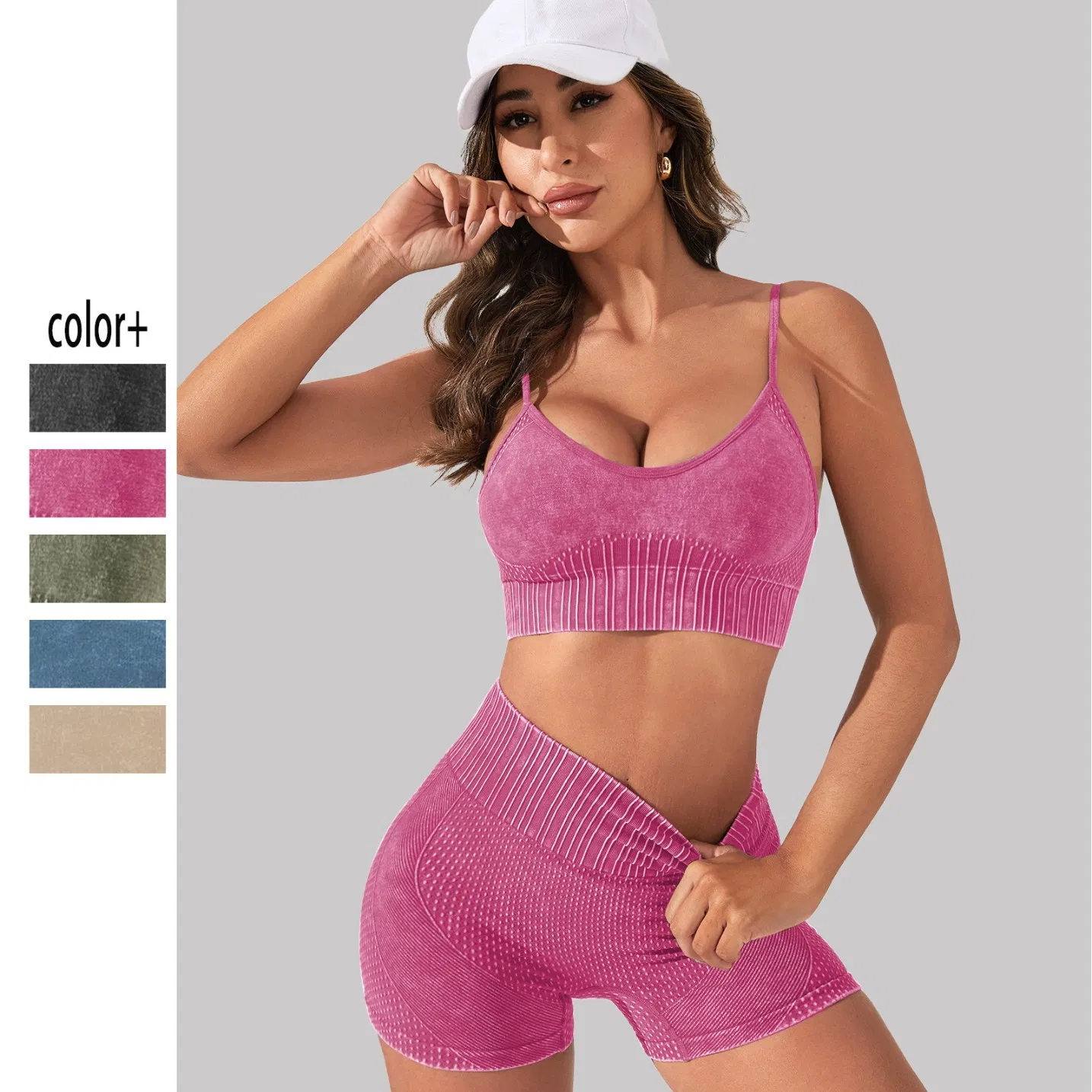 Summer Seamless Washed Sports Bra High Waist Hip Lifting Shorts Activewear Gym Clothes