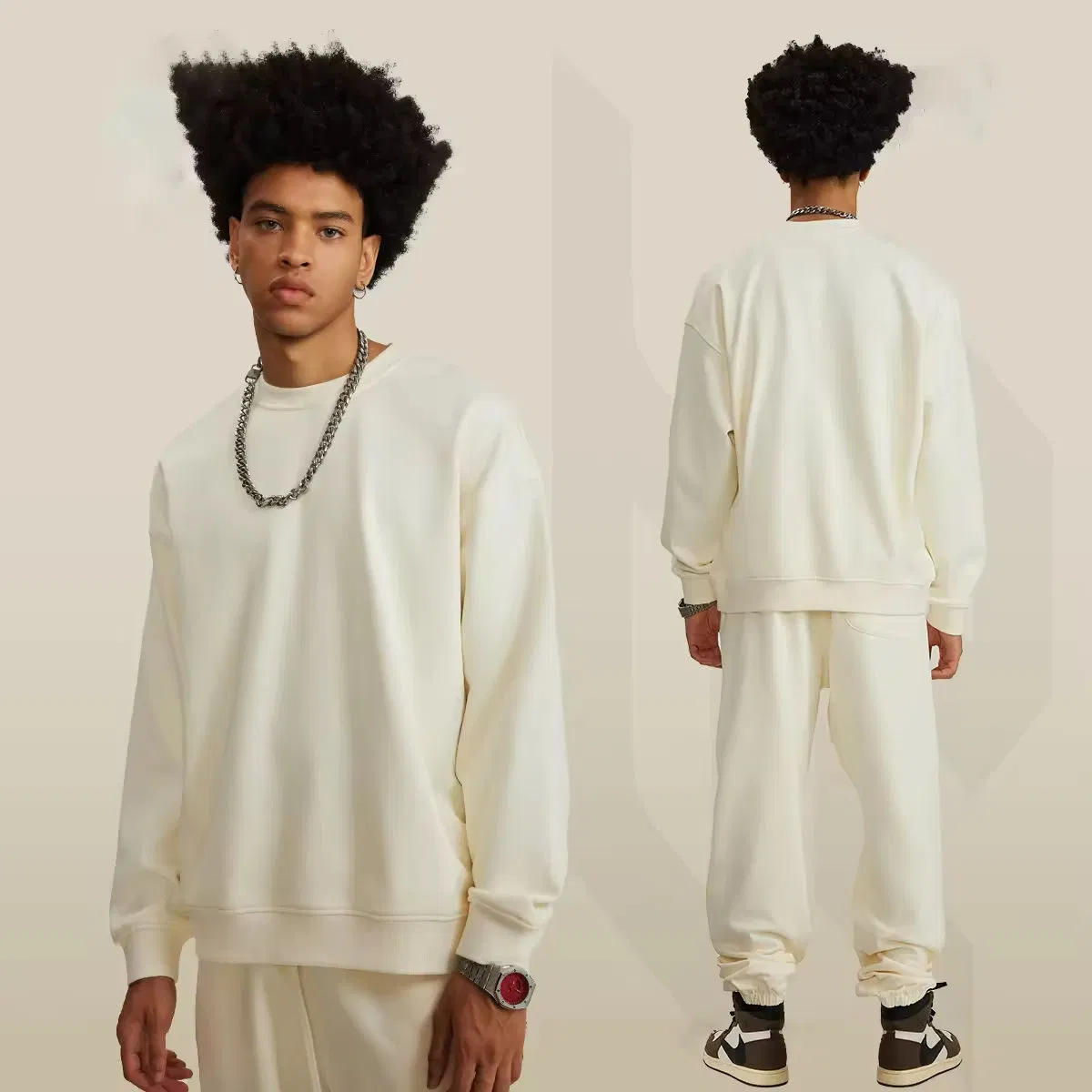 High-Quality 440gms Men's Oversized Drop-Shoulder Crewneck Sweatshirt, Custom Blank, Hot-Selling Winter Knitted Casual Style Clothing