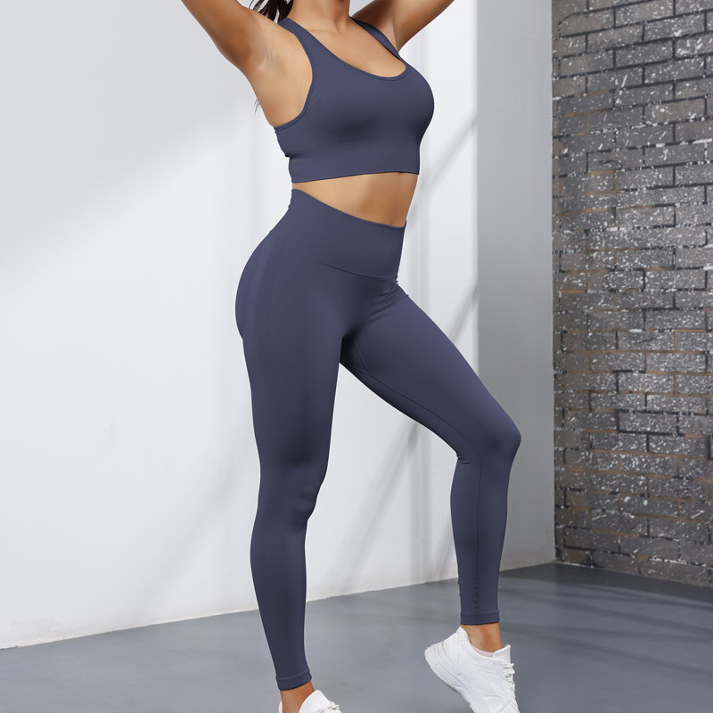 Wholesale Reliable Quality 2 PCS Workout Sets Seamless Gym Outfits Manufacturer, Custom Scrunched Booty Leggings and Racer Back Sports Bra Comfy Yoga Apparel