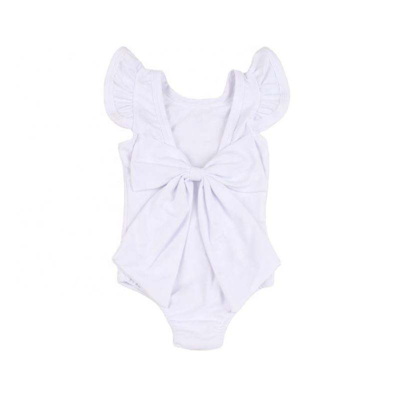 Popular One-Piece Swimwear Fashion Pure Color Casual Beach Resort Bathing One-Piece Backless Bowknot Bikini for Kid Girls Swim