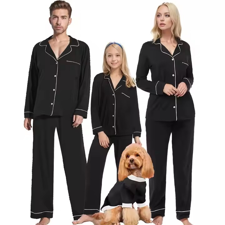 Custom Family Set Clothes Luxury Pyjamas Family 2 Piece Outfit Set Bamboo Long Sleepwear Pjs Pajamas Family Pajamas