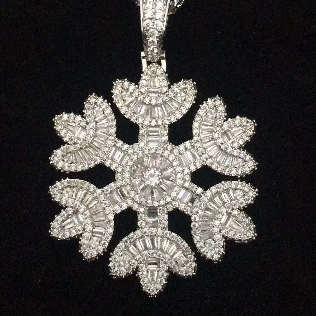 Bulk Snowflake Shape Pendant Necklace CZ Paved Hip Hop Fashion Accessories