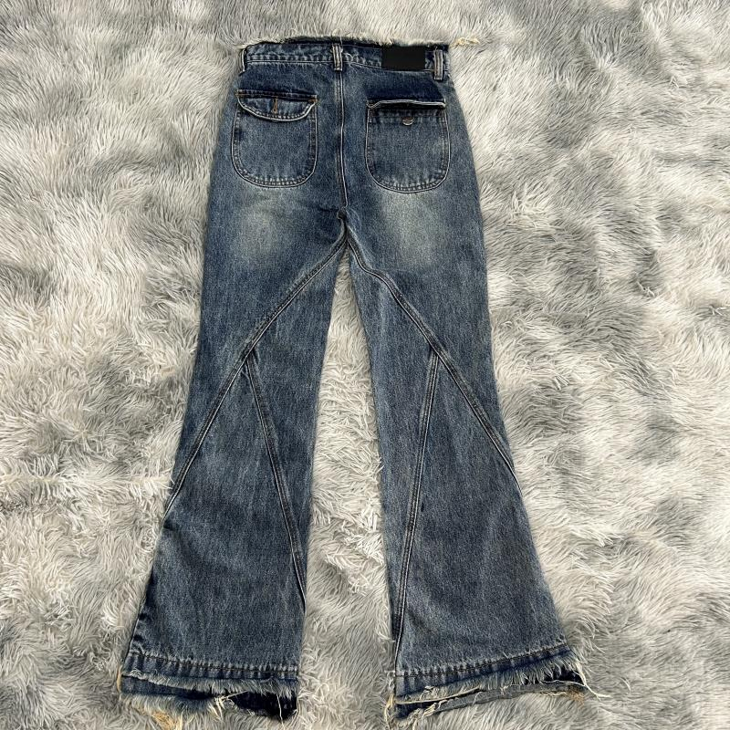 Tagzone Fashion Denim Streetwear Custom Waist Ripped Distressed Men Flared Jeans Pants