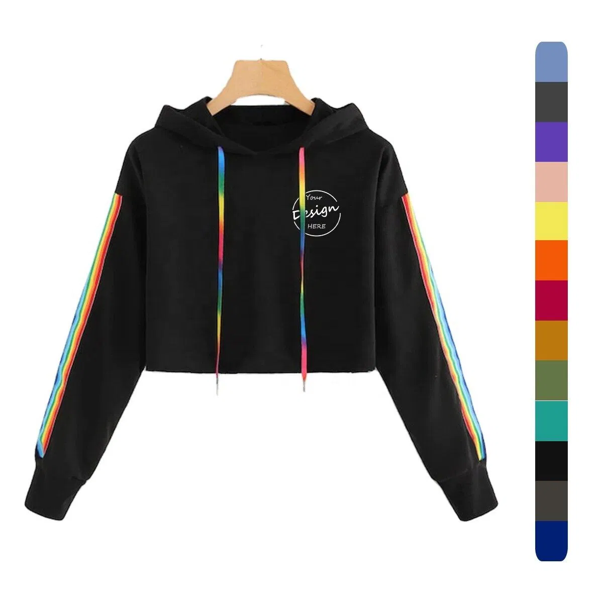 Custom Wholesale High Quality Crop Silk Screen Printing Women Luxury Fashion Sexy Streetwear Color Block Pullover Casual Hoodies