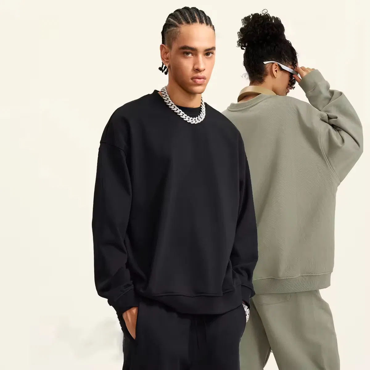 High-Quality 440gms Men's Oversized Drop-Shoulder Crewneck Sweatshirt, Custom Blank, Hot-Selling Winter Knitted Casual Style Clothing