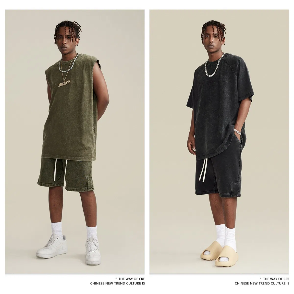 470g Summer Wash Vintage Split Sweat Shorts Vintage Street Fashion Brand Cropped Pants Men′ S Leisure Casual Wear