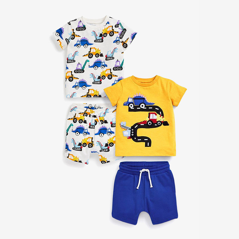 Wholesale Kids Clothes Custom Logo Summer Children Sleepwear Two Piece Short Sleeve Pajama Set for Boys Home Wear Suit