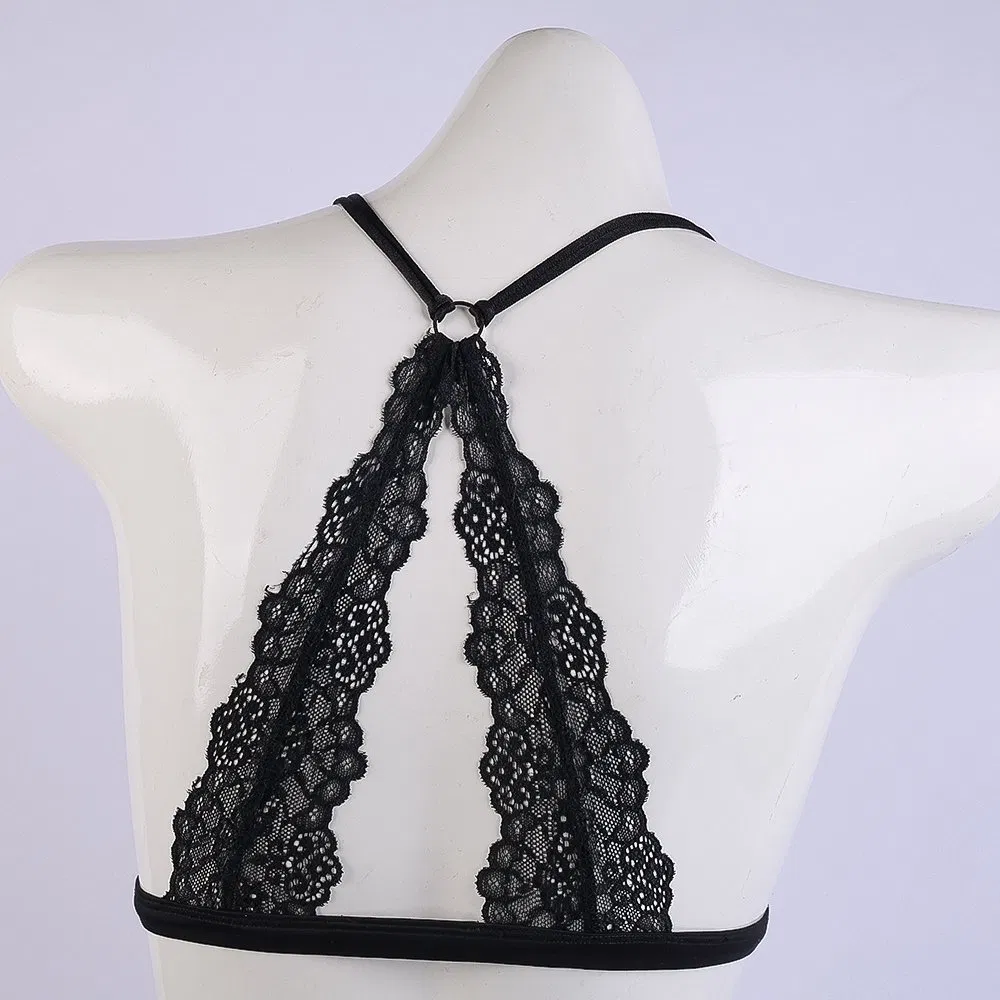 Black Velvet Lace Halter Bra Romantic Feminine Special Occasion Lingerie Underwear