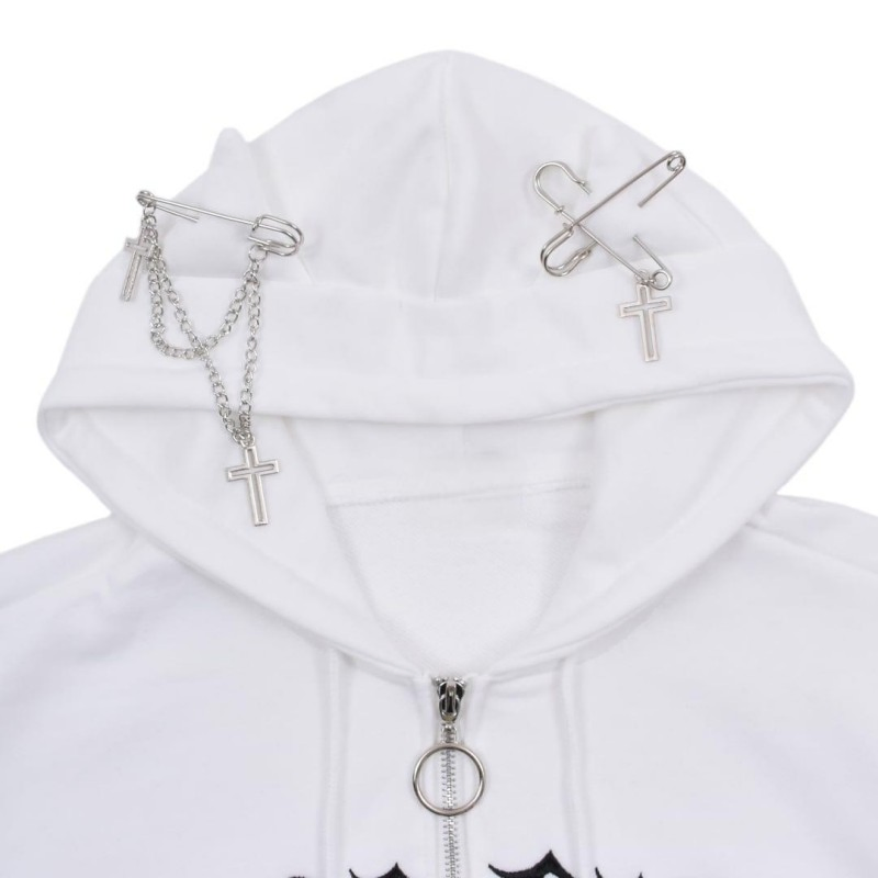 Wholesale Fashion Crop Top Hoodies Custom Sweatshirt Streetwear Cross Pendant Zip up Hoodies