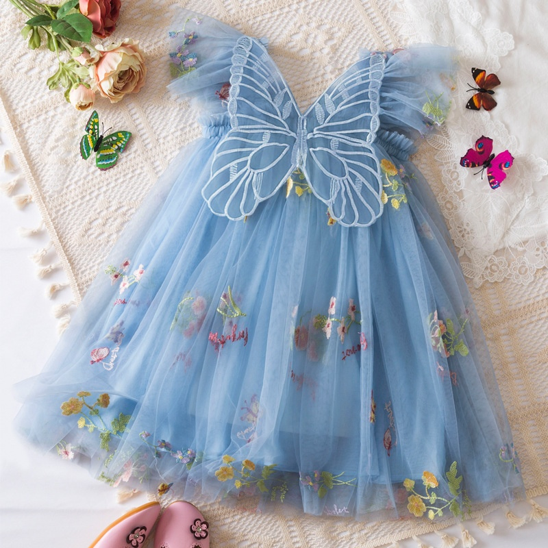 Toddler Baby Girls Summer Dress Puffy Mesh Tutu Princess Floral Embroidery Suspender Dress Baby Girls Birthday Party Clothes