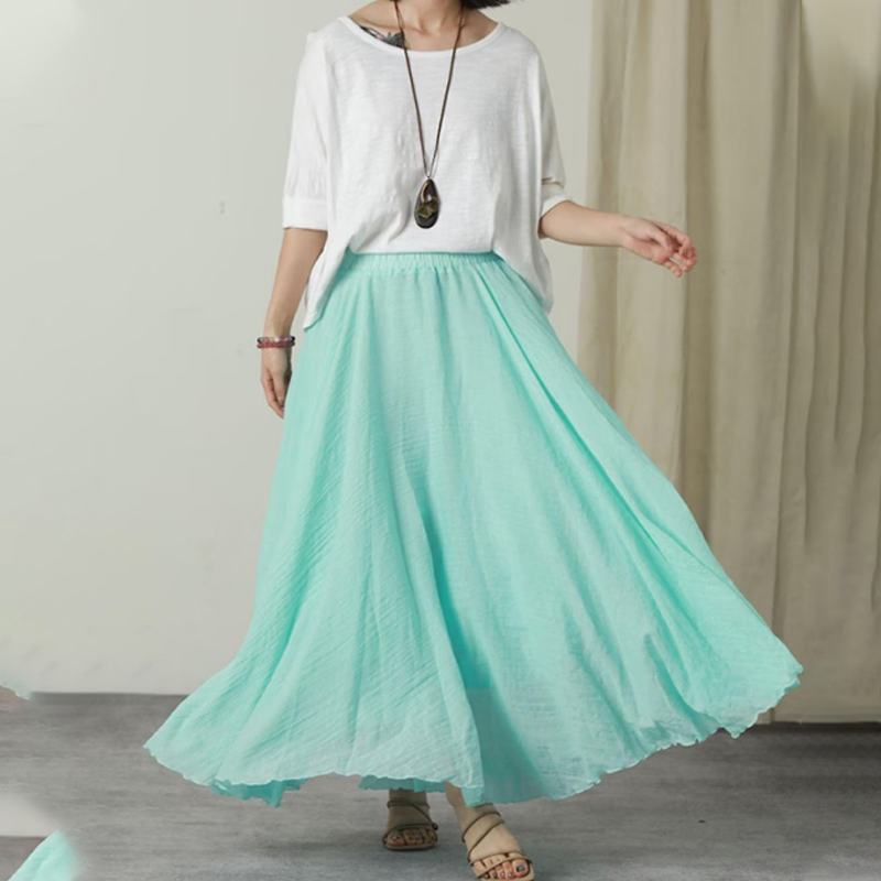 Summer Blue Women's Maxi Skirt - Lightweight Cotton Linen Casual Wear