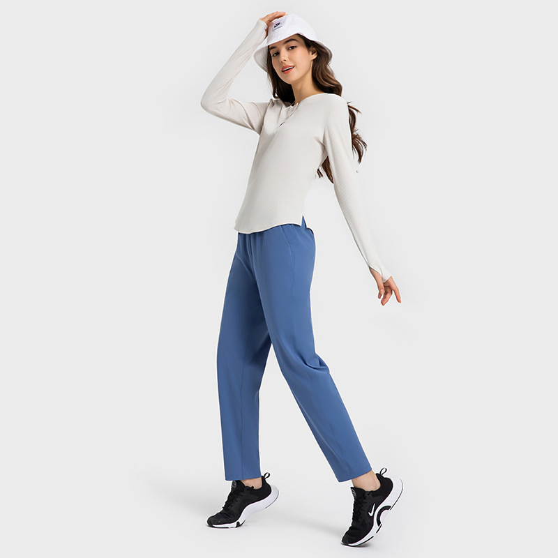 Wholesale Factory Ribbed Button Front Collar Sports Long Sleeve Women's Casual Home Gym Wear Running Sports Wear Yoga Wear