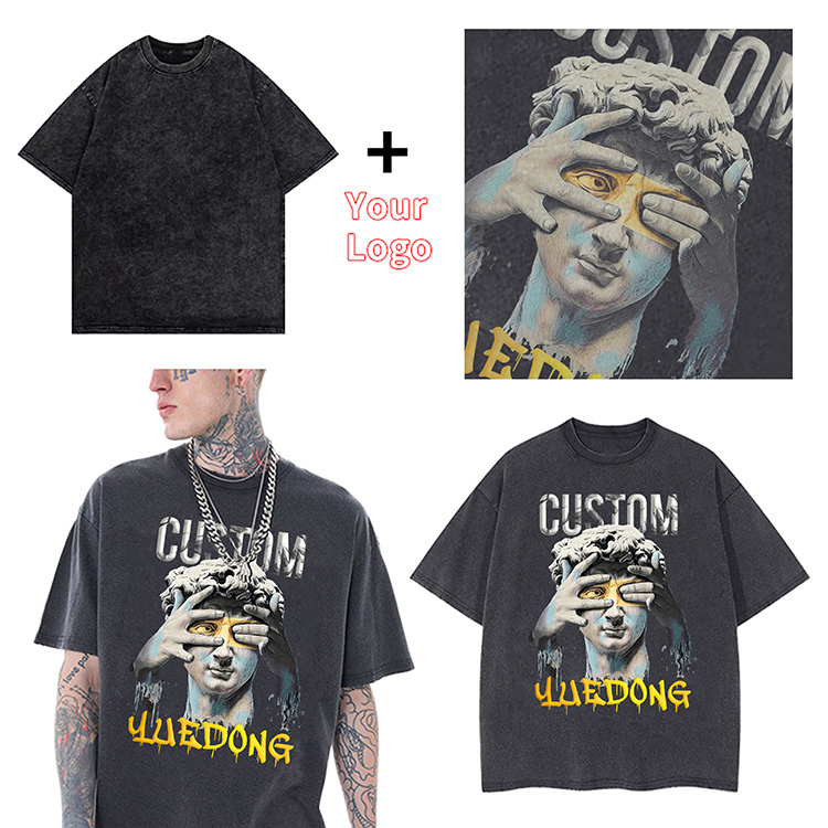 Wholesale Fashion Streetwear Custom Men's Dgt Puff Printing 100% Cotton T Shirt Plain Drop Shoulder T-Shirts Vintage Acid Washed Graphic Blank 300GSM Oversized