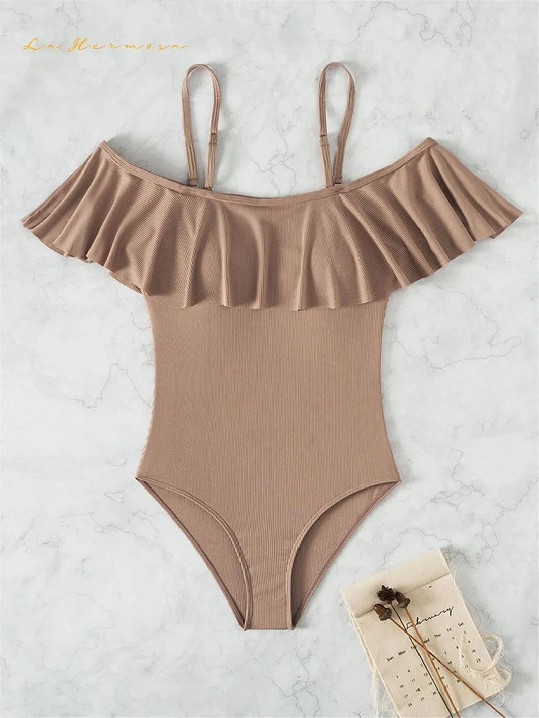 New Fashion One-Shoulder Bikini Womens Ruffled Strap One Piece Swimsuit Black Bikinis Wholesale Swimwear