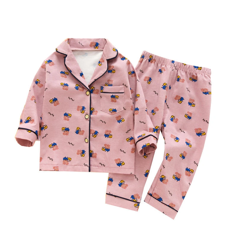 Boys Girls Pajamas Set Button-Down Kid Sleepwears Set Pjs Clothes Long/Short Sleeve Nightwear