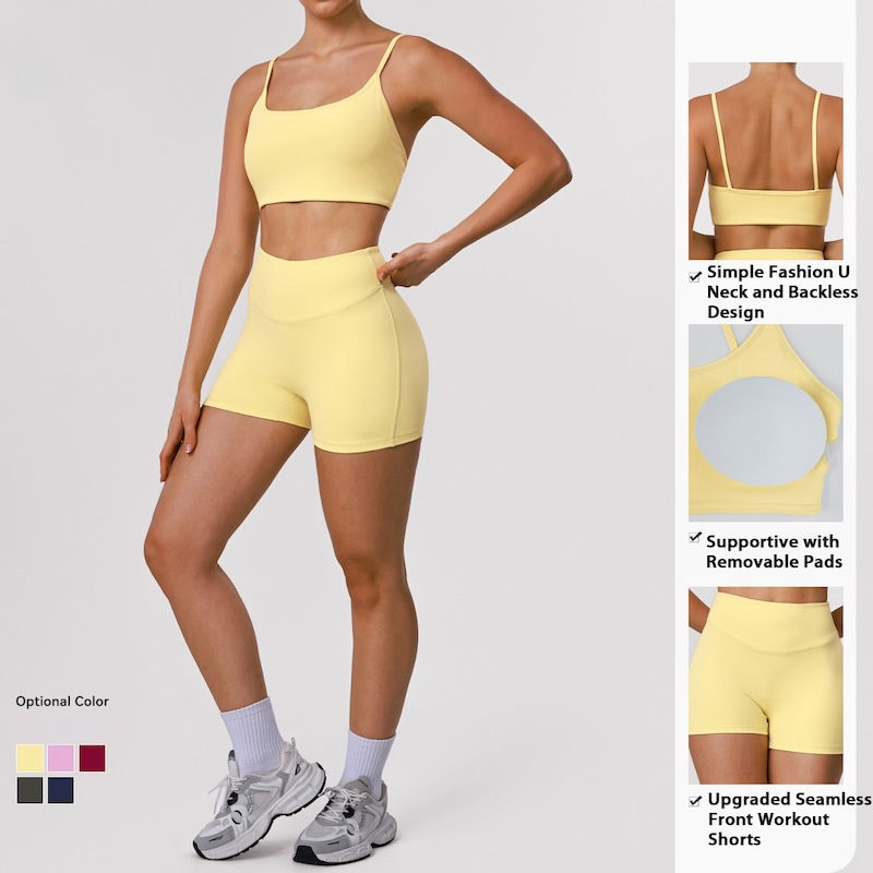 Top Selling 4PCS Matching Activewear Sets for Woman, Cute Sports Bra + Short Sleeve Crop T-Shirt + Gym Shorts + Running Leggings Yoga and Pilates Apparel