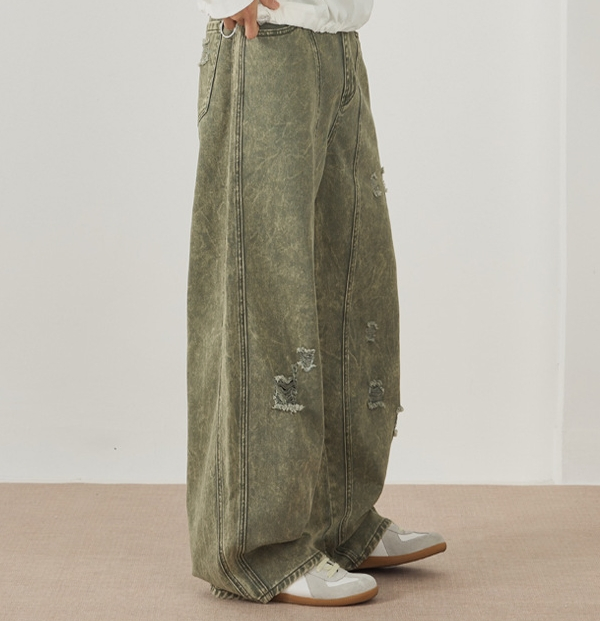 Men Jeans Custom Wide Leg Ripped Men's Jeans Men and Women Fashion Streetwear Dirty Fit Baggy Jeans Hip Hop Style Jeans