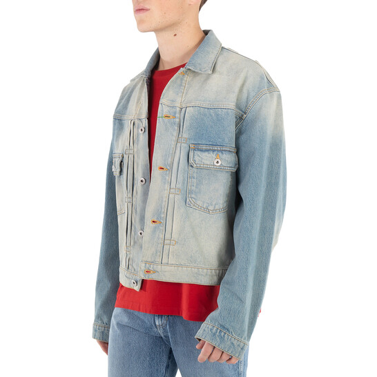 Men's Light Blue Washed Denim Jacket - Oversized Retro Casual Outerwear