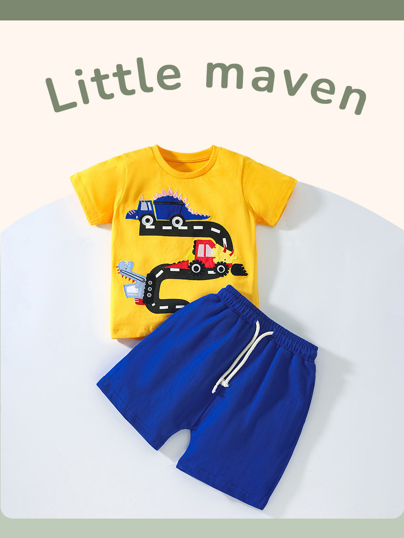 Wholesale Kids Clothes Custom Logo Summer Children Sleepwear Two Piece Short Sleeve Pajama Set for Boys Home Wear Suit