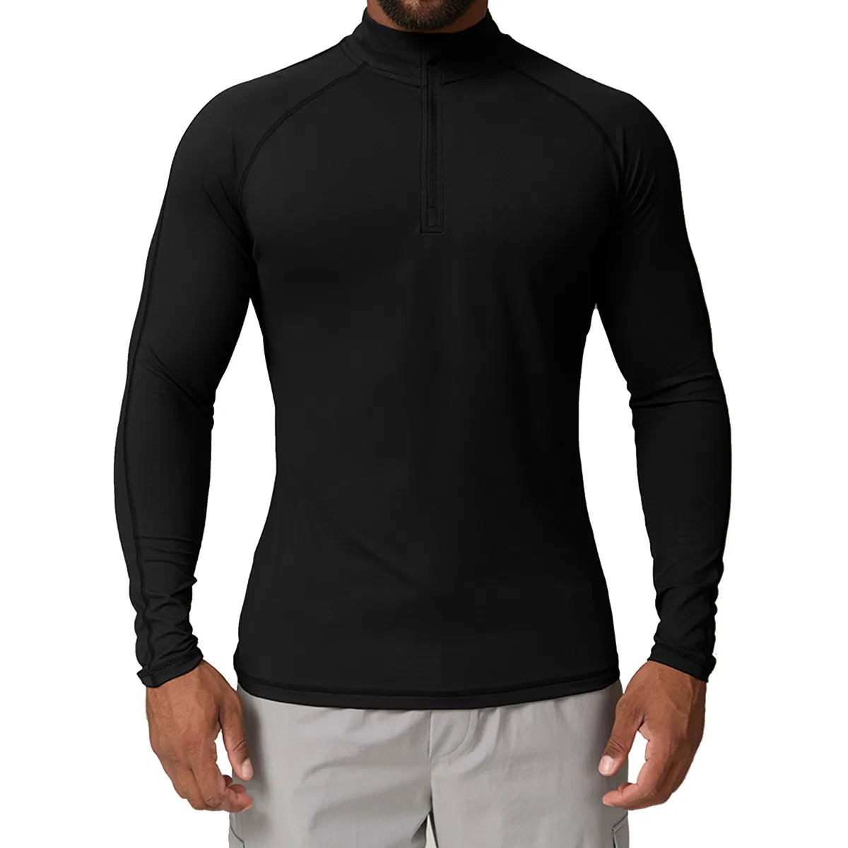 Men's Quarter Zipper Long Sleeve Athletic Gym Wear Performance Running Stretch Slim Fit Bodybuilding Sports Training Activewear