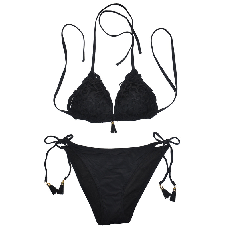 Sexy Black Women Split Swimwear Fashion Lace Bikini Beachwear