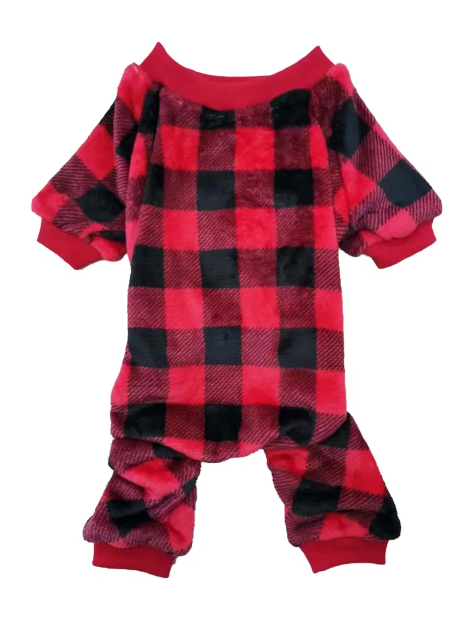 Christmas Cozy Red Plaid Jumpsuit Dog Sleepwear Pet Pajamas Clothes