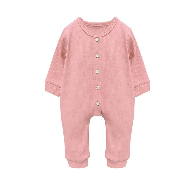 Newborn Baby Clothing Sets Custom Logo Rompers Ribbed Cotton Solid Color Sleepwear Clothes for Baby Boy Baby Rompers