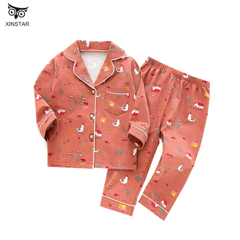 Boys Girls Pajamas Set Button-Down Kid Sleepwears Set Pjs Clothes Long/Short Sleeve Nightwear