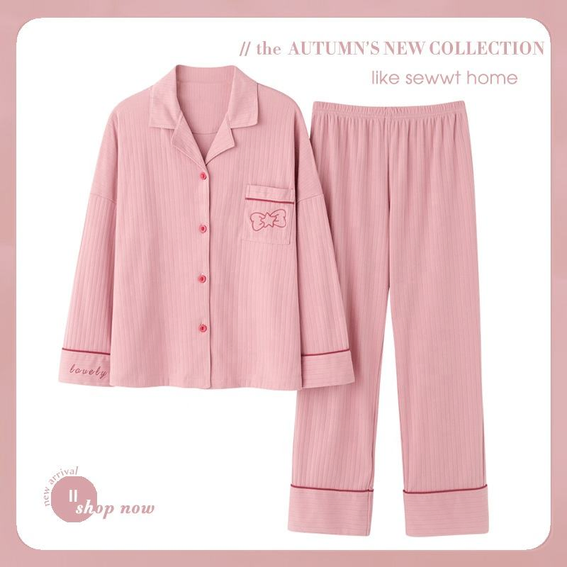 Custom Logo Plus Size Sleep Set - Organic Cotton Pajama Two-Piece Long-Sleeve Soft Women's Pajama Set Clothing