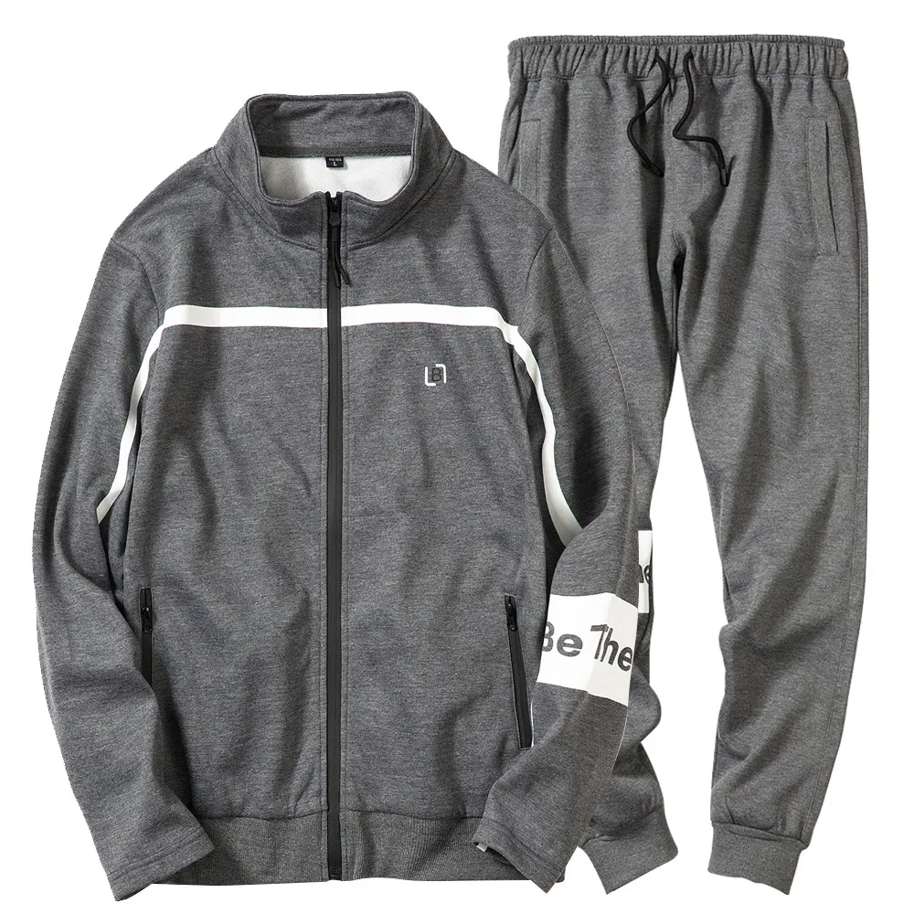 Men's Casual Suit 100% Cotton Warm Fleece Stand Collar Zipper Outdoor Daily Wear Men's Jogging Suit Sports Tracksuit