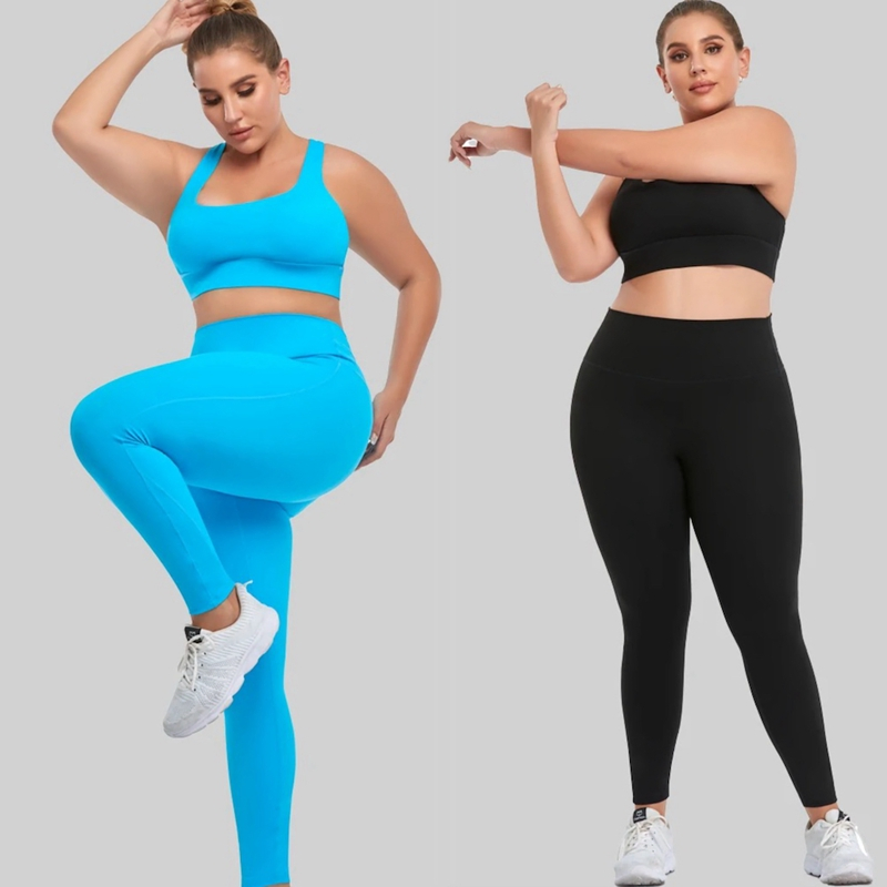 Wholesale XL-4XL Plus Size Compression Pilates Clothes Strappy Back Bra + Running Leggings 2 Piece Yoga Apparel for Women, Oversized Fitness Wear Manufacturer