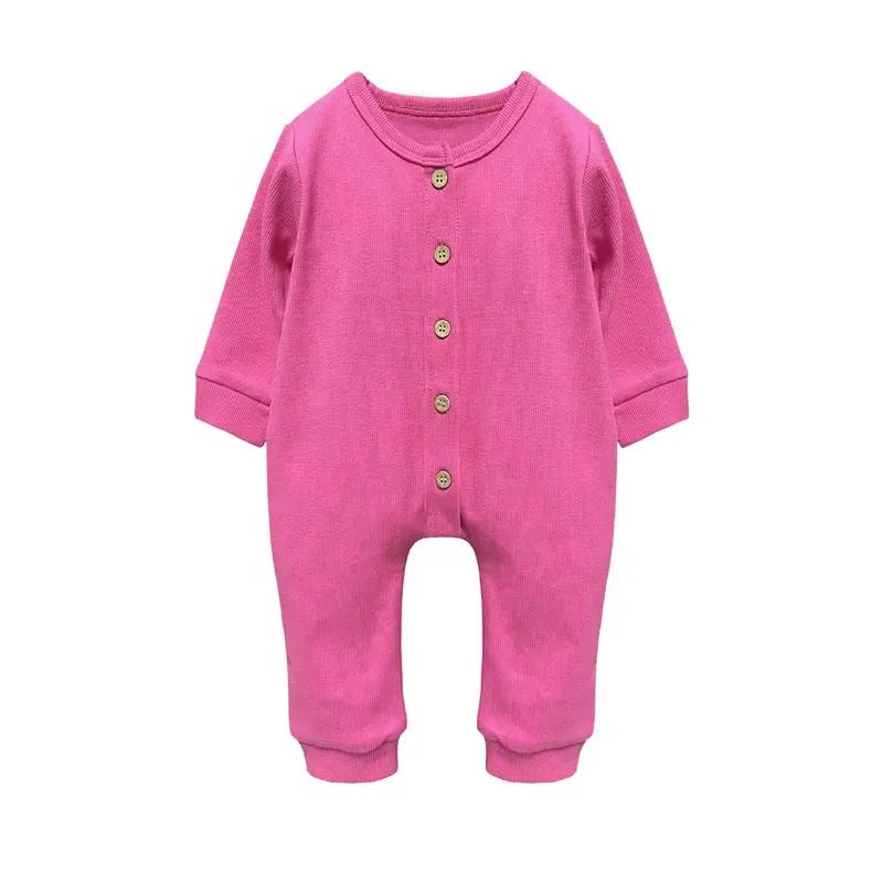 Newborn Baby Clothing Sets Custom Logo Rompers Ribbed Cotton Solid Color Sleepwear Clothes for Baby Boy Baby Rompers