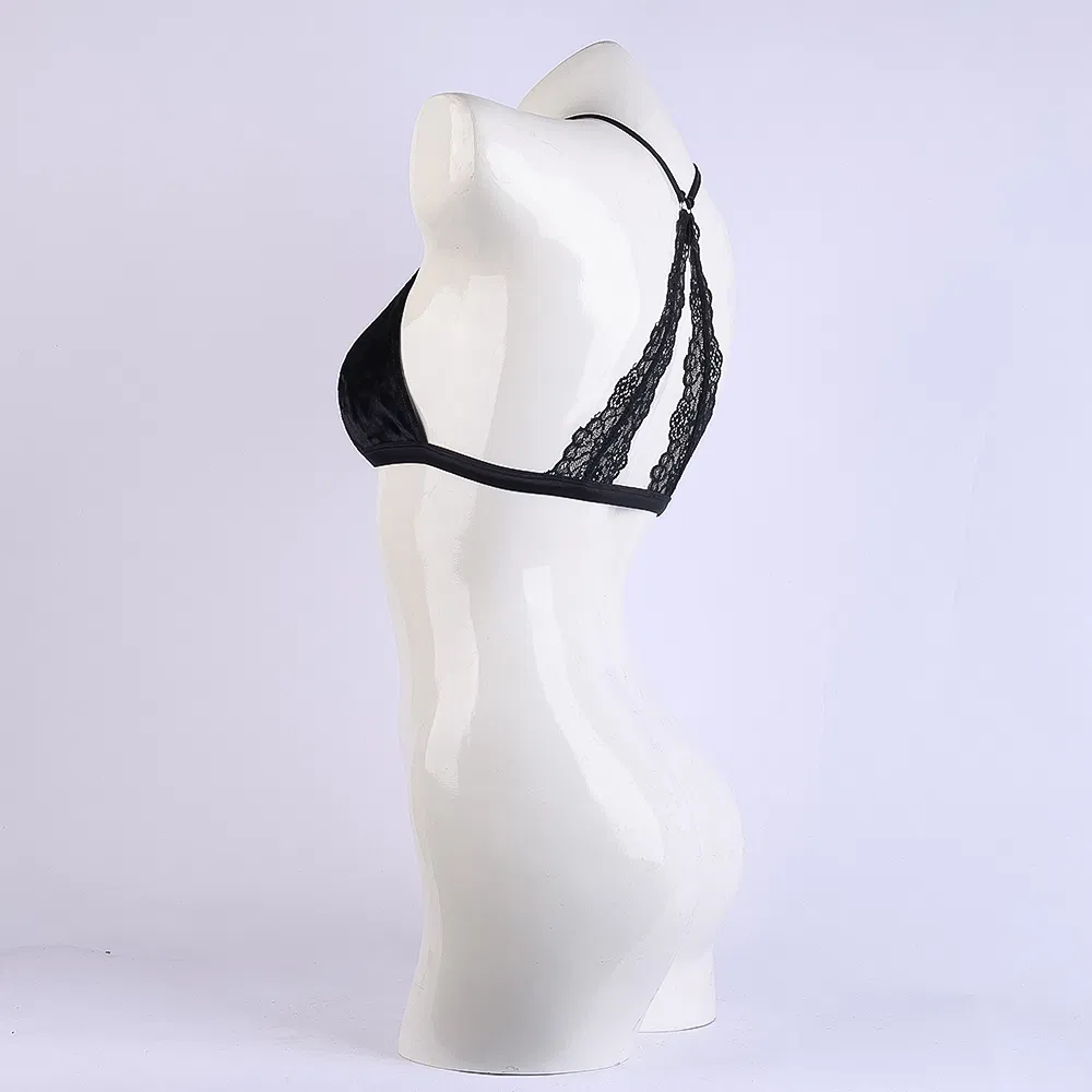 Black Velvet Lace Halter Bra Romantic Feminine Special Occasion Lingerie Underwear