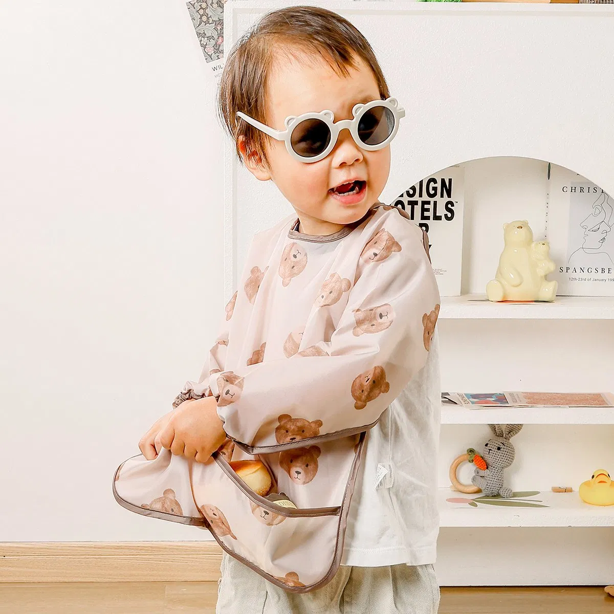 Reusable Baby Feeding Bib Printed Long-Sleeve Smock with Pocket