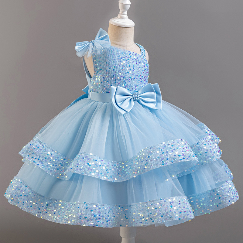 Children's Sequined Fluffy Mesh Cake Princess Dress Baby Girl Evening Dress