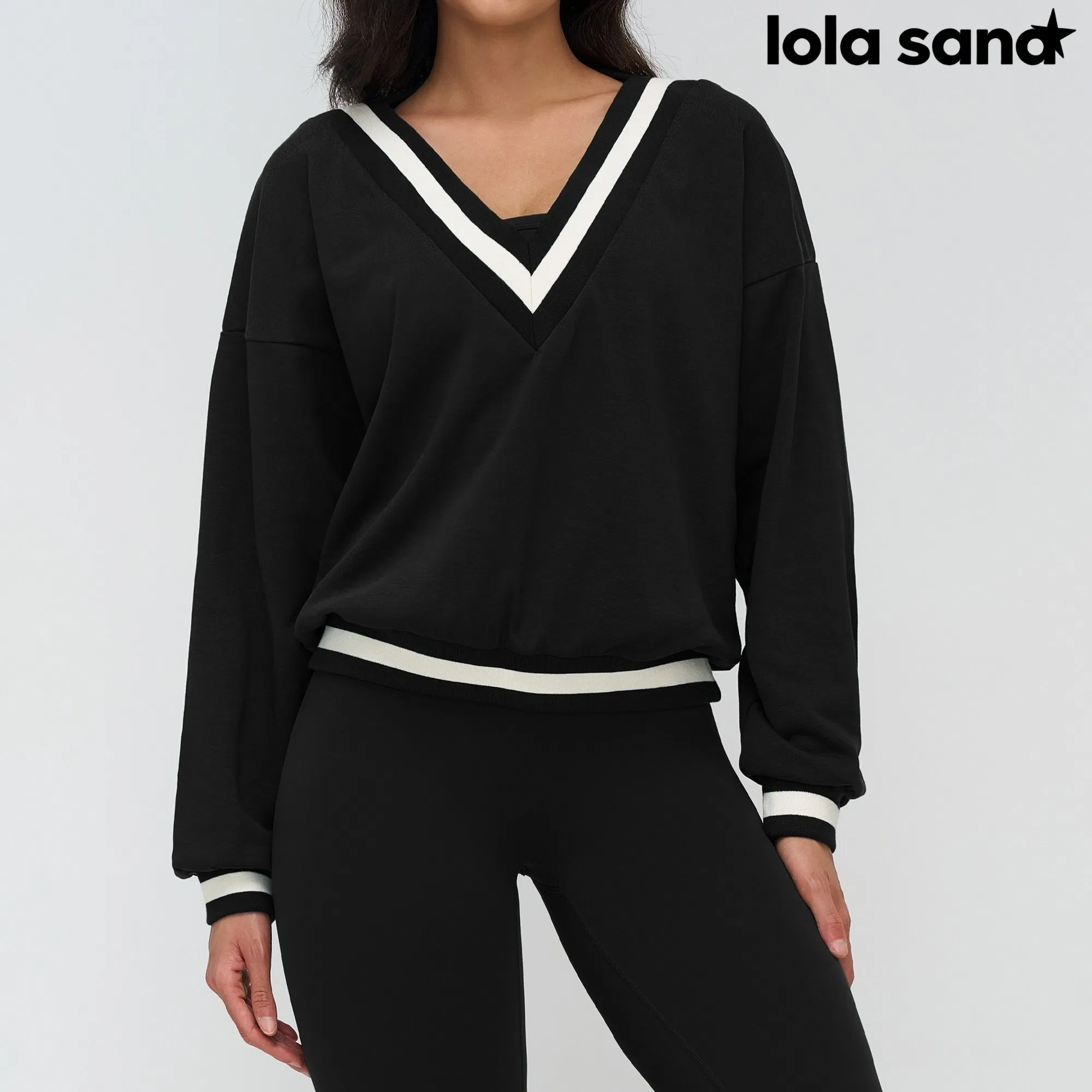 Activewear V Neck Sweatshirt - Women‘S Custom Logo Ropa, Color Block Design &amp; Loose Fit for Casual Wear