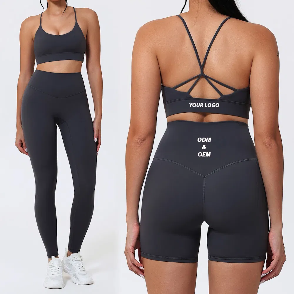 Tiktok New Trendy 3PCS Workout Apparel for Women, Fancy Strappy Back Sports Bra + High Waisted Gym Shorts + Workout Leggings Matching Pilates Activewear Set