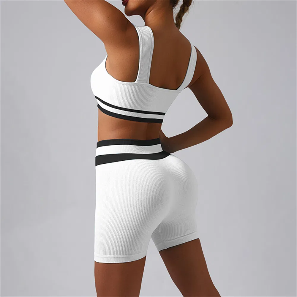 Color Blocked Custom Logo Seamless Activewear High Waist Workout Clothing Women Gym Fitness Yoga Shorts Sets