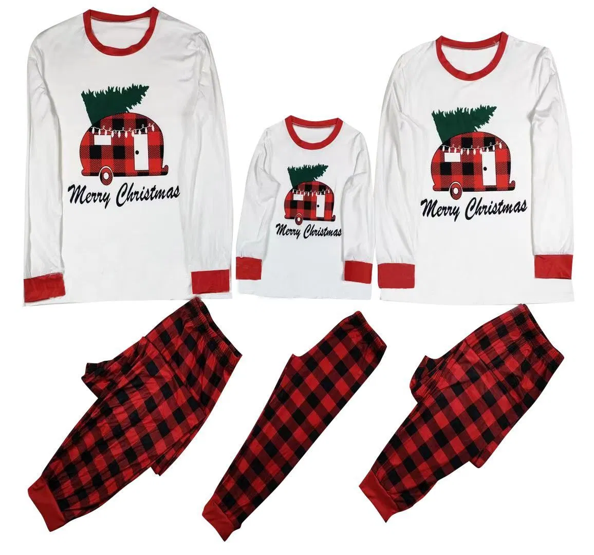 Unisex Xmas Children Baby Kid Girl Boy Cotton Red Checkered Nightwear Pajamas Sleepwear Suit Christmas Parent-Kids Clothes