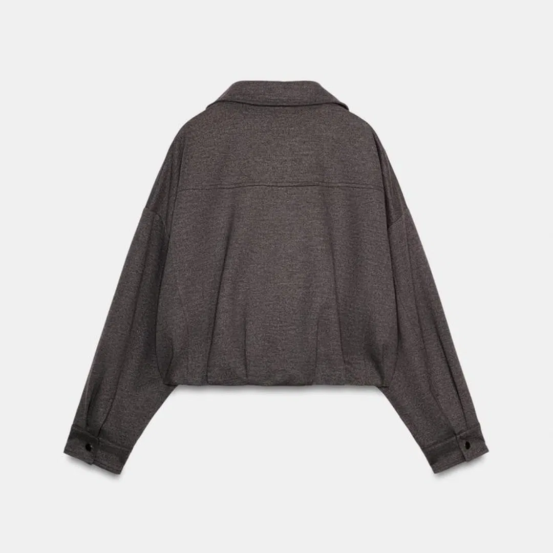 Wholesale Women Fashion Cropped Utility Jacket High Collar Chest Pockets Women's Casual Loose Bomber Outerwear