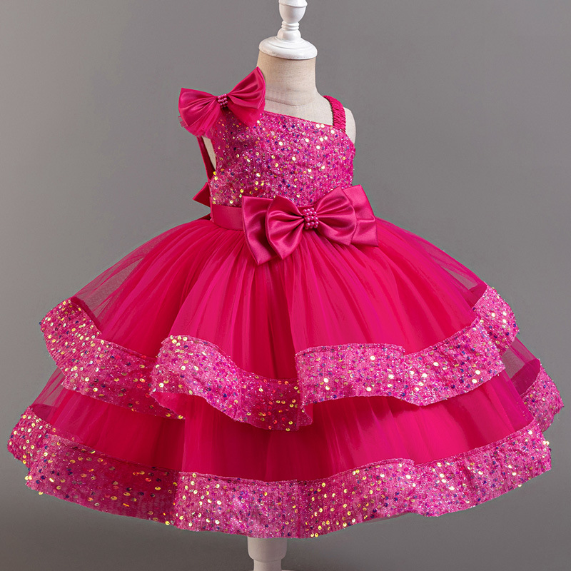 Children's Sequined Fluffy Mesh Cake Princess Dress Baby Girl Evening Dress