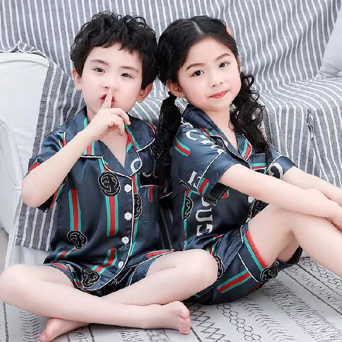 Kids Pajamas Set, Boys′ Pajama Sets, Kids Satin Pajamas, Children′ S Sleepwear, Home Wear, Children′ S Clothes, Short Sleeve Apparel