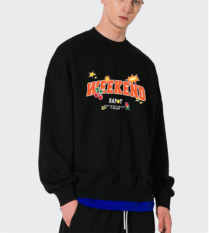 2022 Spring and Summer New Cartoon Letters Round Neck Sports Casual Sweater Men′ S Couple Wear