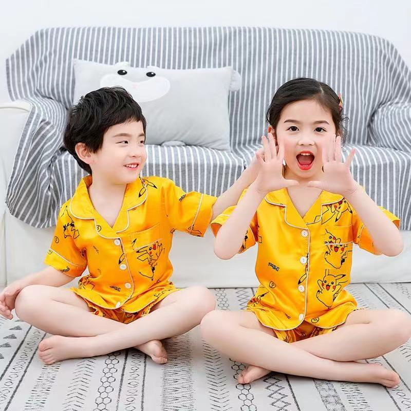 Kids Pajamas Set, Boys′ Pajama Sets, Kids Satin Pajamas, Children′ S Sleepwear, Home Wear, Children′ S Clothes, Short Sleeve Apparel