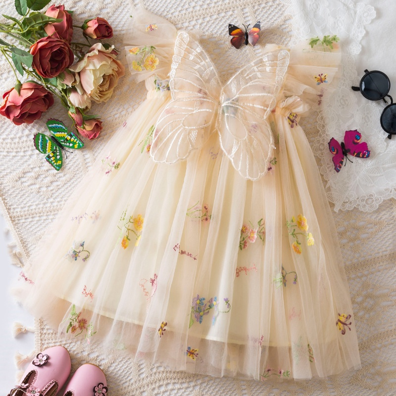 Toddler Baby Girls Summer Dress Puffy Mesh Tutu Princess Floral Embroidery Suspender Dress Baby Girls Birthday Party Clothes