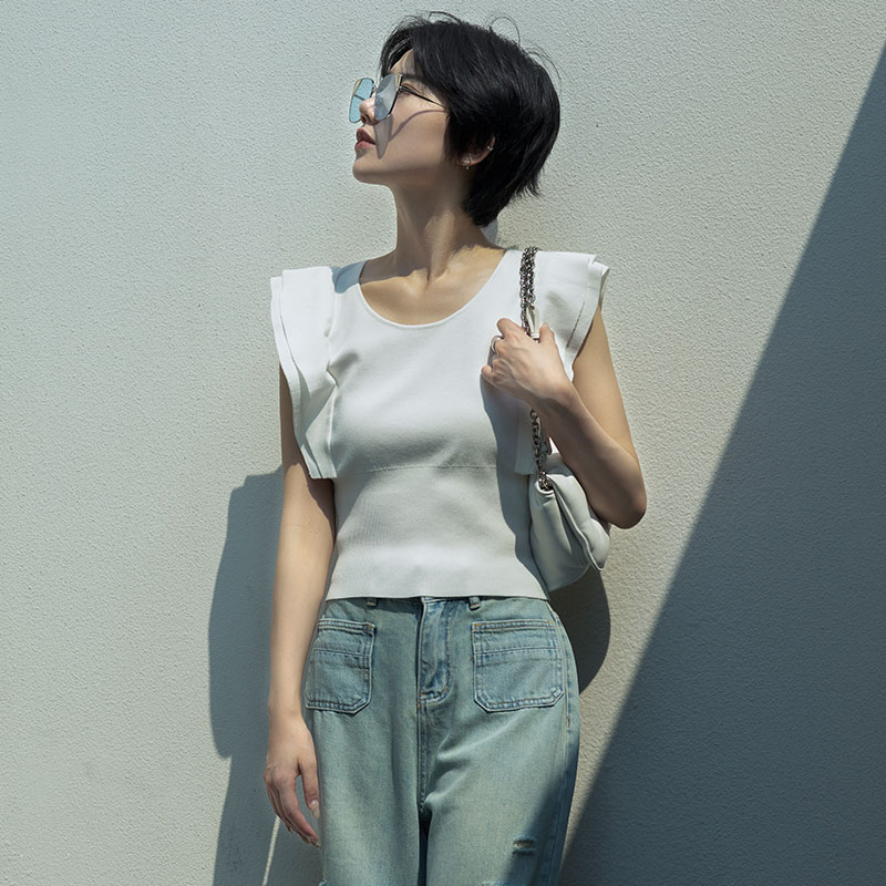 Customizable Cotton Pullover Women's Sleeveless Knitted Summer Shirt Wear