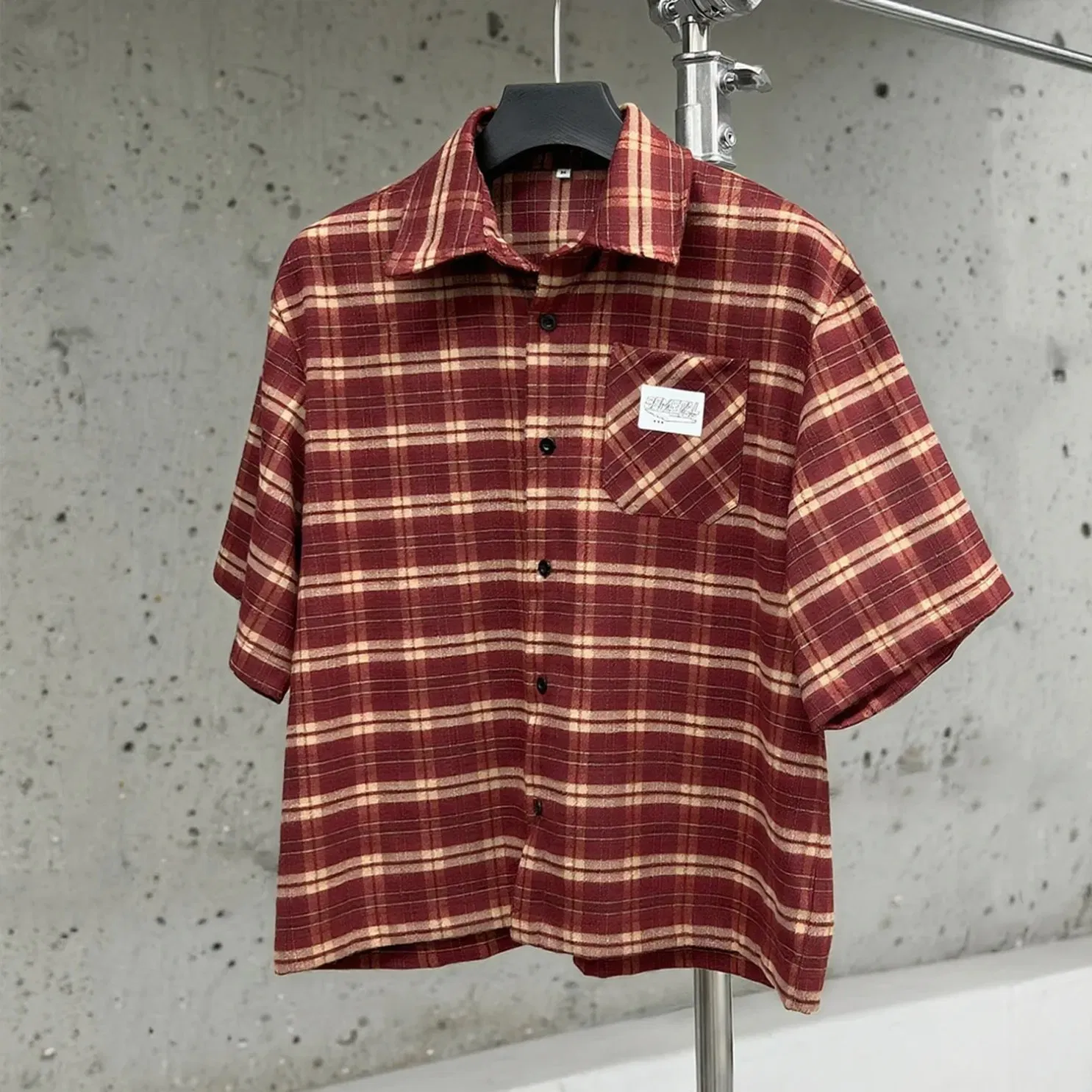Qianshi Custom Fashion Streetwear Plaid Flannel Oversize Hombre Shirt Men Plaid Shirts