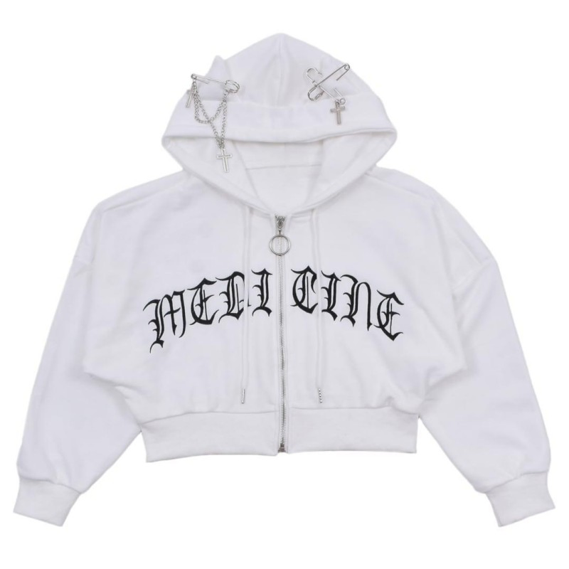 Wholesale Fashion Crop Top Hoodies Custom Sweatshirt Streetwear Cross Pendant Zip up Hoodies