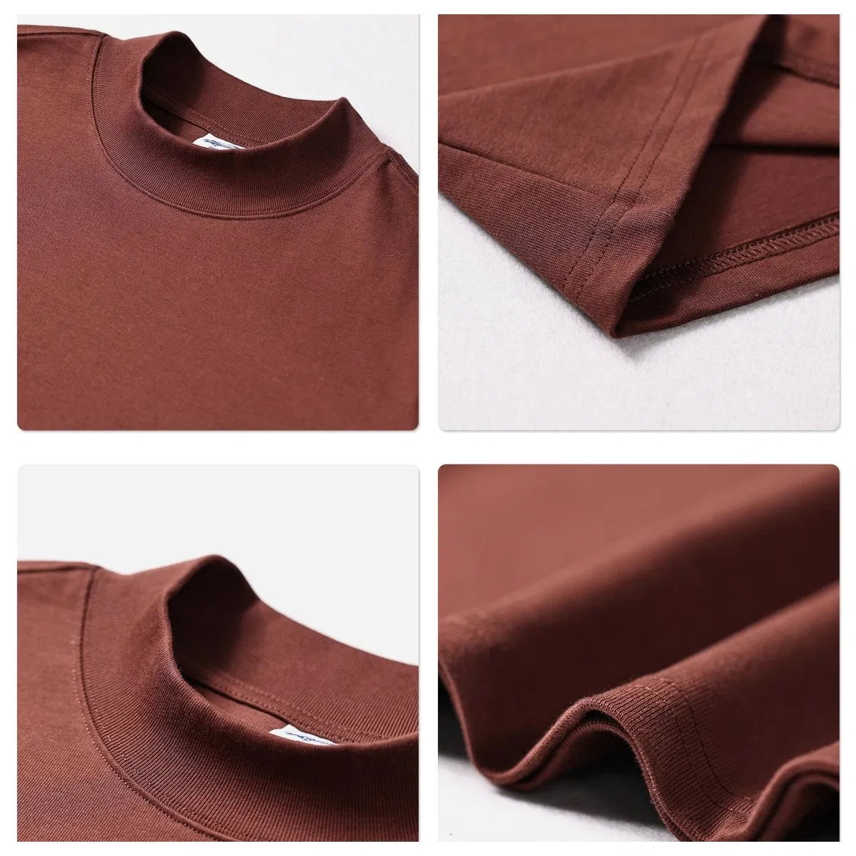 OEM Customized 3D Puff Printed 345g 100%Cotton Couple Fashion Streetwear Plus Size Blank Plain Mock Neck Basic Long Sleeve T Shirt for Men